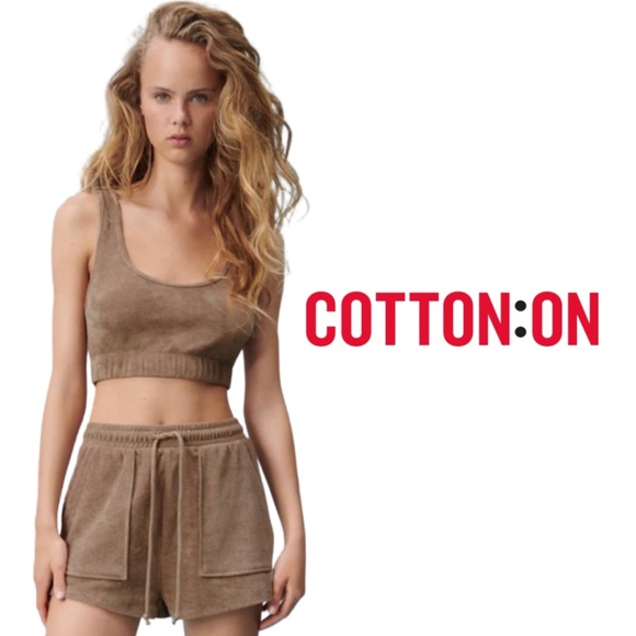 Cotton ON Caramel Brown Terrycloth Bralette Cropped Tank - Size Large - Picture 1 of 10